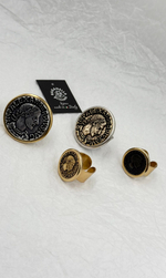 Кольцо монета с профилем римс.импер. Марка Авр. Севе́р Алекса́ндра,оттенок черный с золот.окантовкой