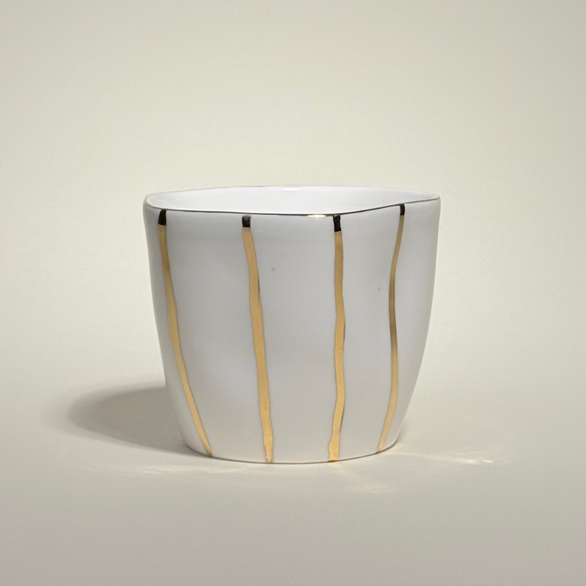 Стакан белый в полоску, золото, 220мл