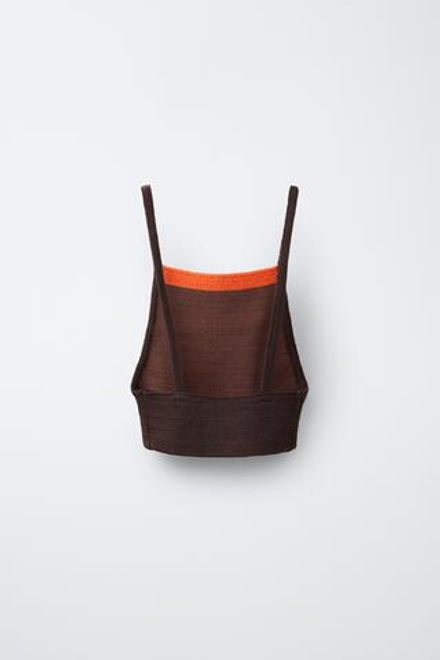 ZARA ТОП ИЗ КРУЖЕВА КРОШЕ В КОНТРАСТНУЮ ПОЛОСКУ, КОРИЧНЕВЫЙ