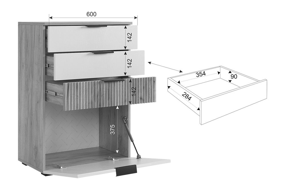 Комод Бери  600х354х863 (Дуб крафт золотой/Графит), ЛДСП 16 мм, Мебельсон, г. Ижевск