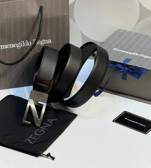 Двусторонний мужской ремень ZEGNA, 3,5 мм, чёрный