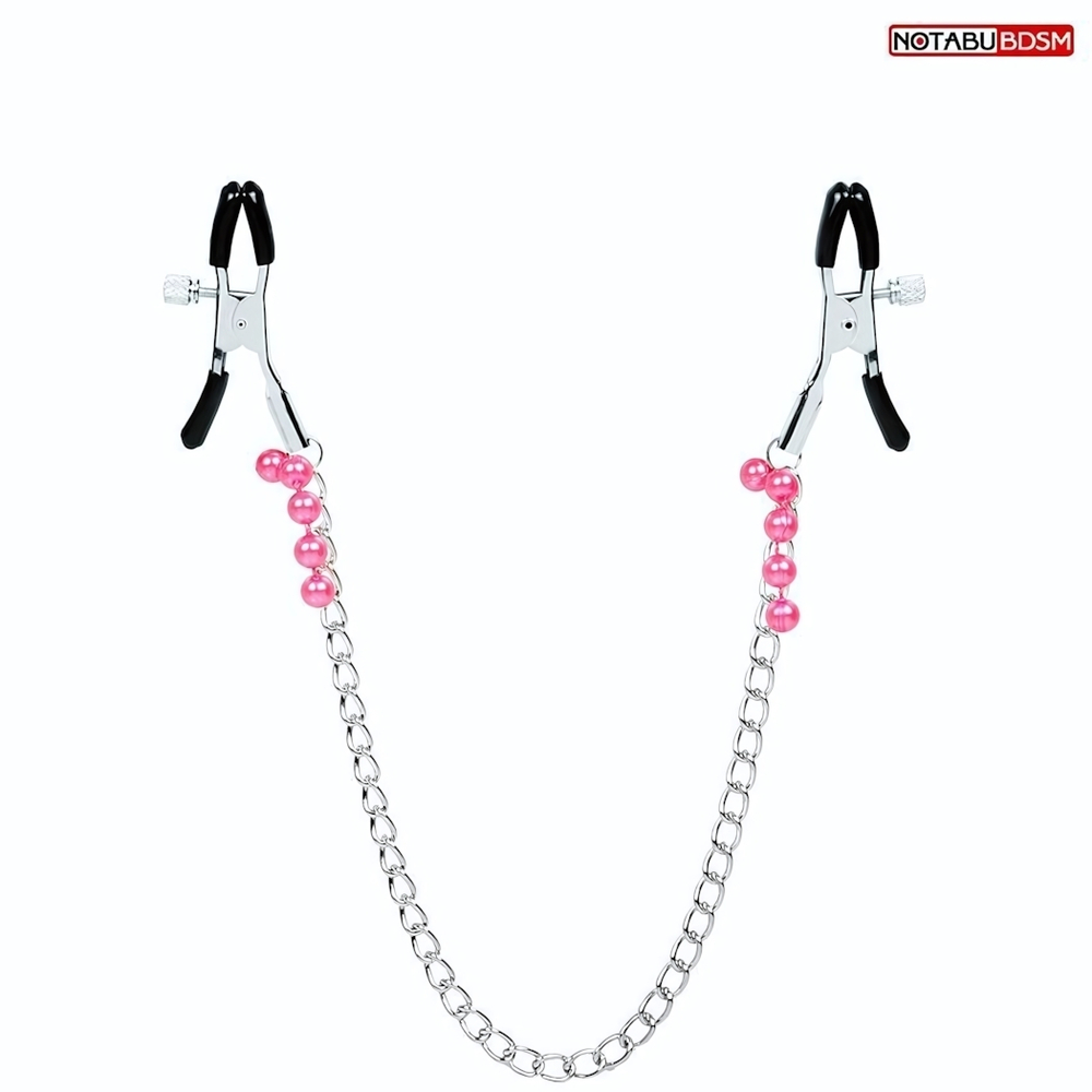 Оригинальные зажимы на соски с розовыми бусинками и цепочкой (Цвет: розовый)