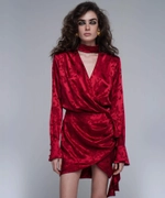 Leah, платье мини из жаккарда красное с красными цветами