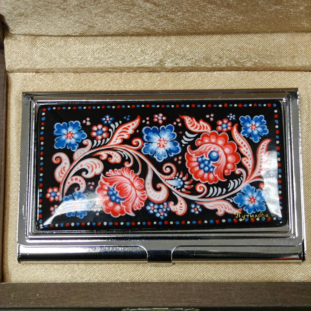 Визитница "Узоры триколор" (роспись Палех)