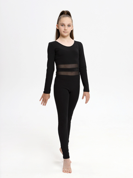 Комбинезон гимнастический стразы, лосины, длинный рукав