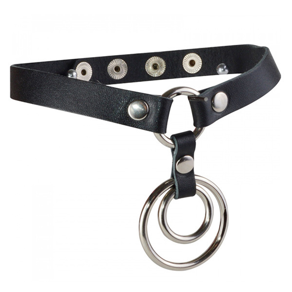 Черный кожаный чокер с 2 кольцами Соло Sitabella BDSM Accessories 3395-1
