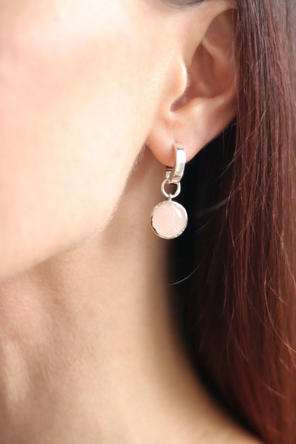 Подвесы на серьги с розовым кварцем