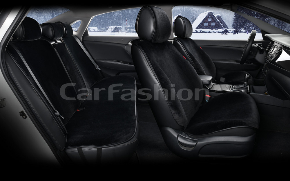 Накидки сидений МЕХ иск - ПОЛНЫЙ с подголовн CarFashion (к-т) -"MUTON PLUS" 22313 - черный