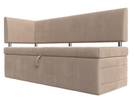 Диван кухонный прямой Стоун с углом левый, Бежевый, Велюр, 107265L
