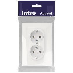 Розетка Intro Accent 6-205-01М двойная с заземлением 2X2P+E Schuko 16А-250В IP20 СУ AL/CU белый матовый | Intro