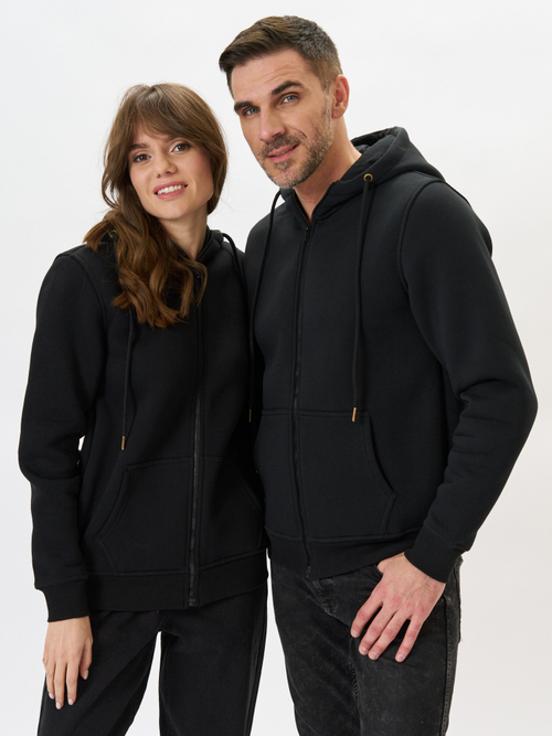 Худи на молнии ПРЕМИУМ черная с начесом/без начеса