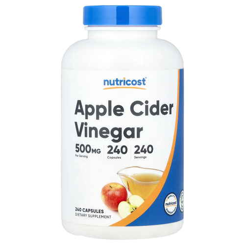 Nutricost, Яблочный уксус, 500 мг, 240 капсул