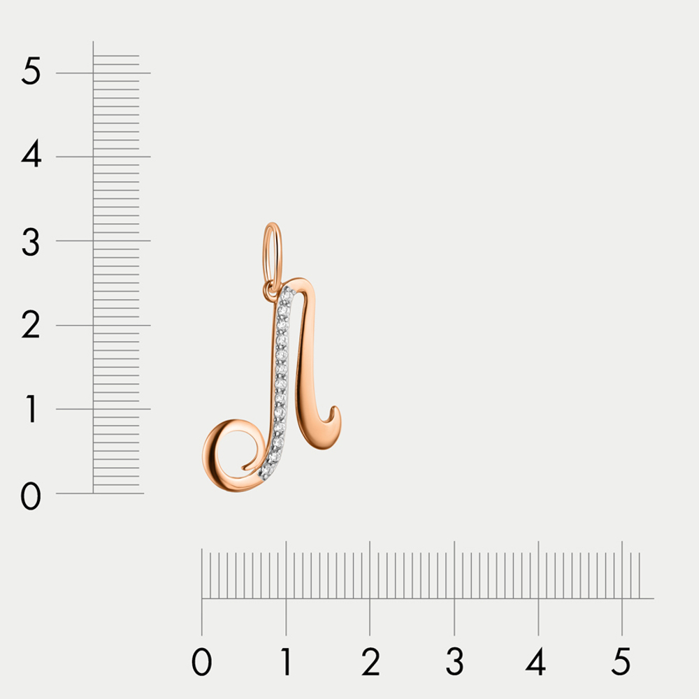 Подвеска-буква "Л" женская из розового золота 585 пробы с фианитами (арт. 03-10101-0710)