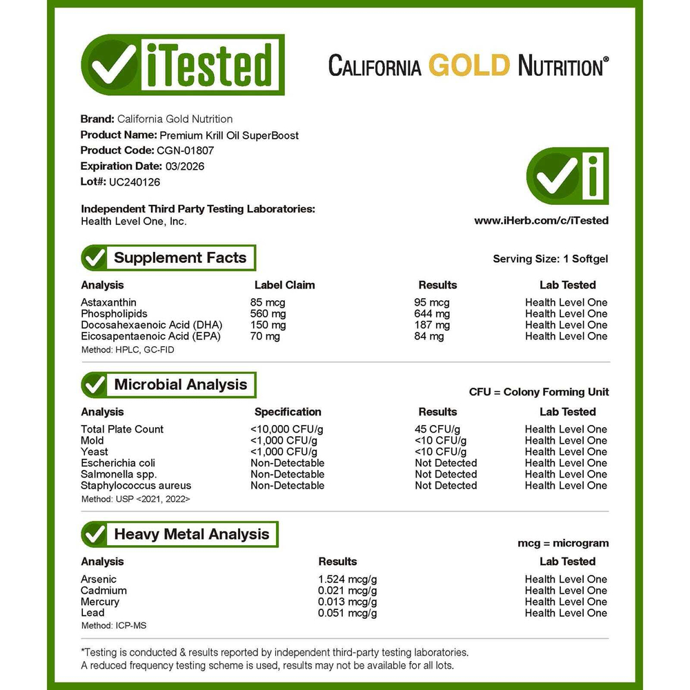 California Gold Nutrition, масло криля премиального качества с SUPERBABoost, 1000 мг, 60 капсул из рыбьего желатина