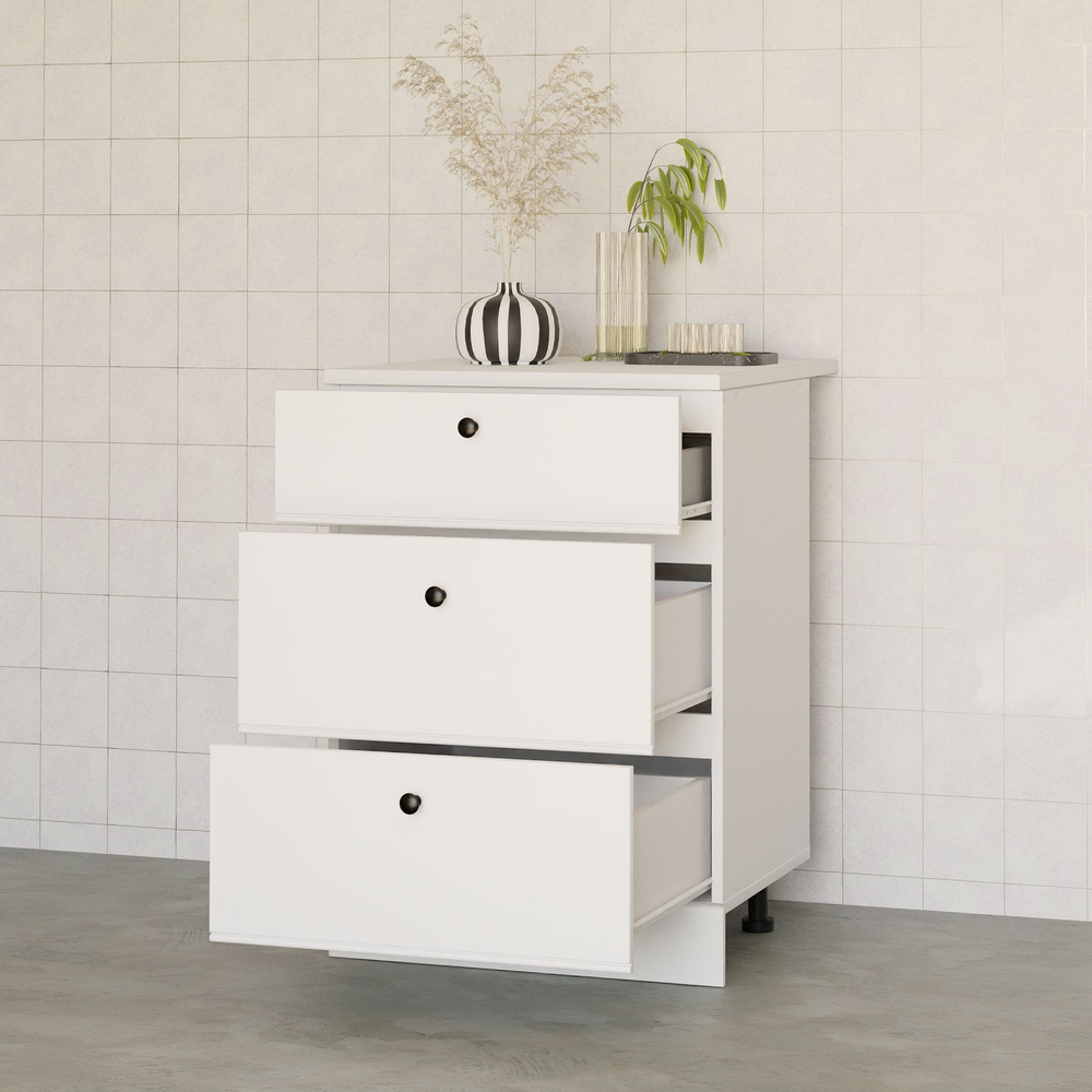 Кухонный модуль 60 см Авери с 3-мя ящиками, из МДФ и ЛДСП, белый