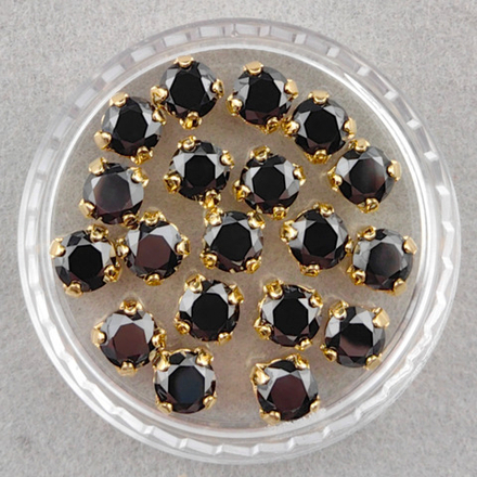 Фианиты шатоны в оправах, Black/Gold 14k