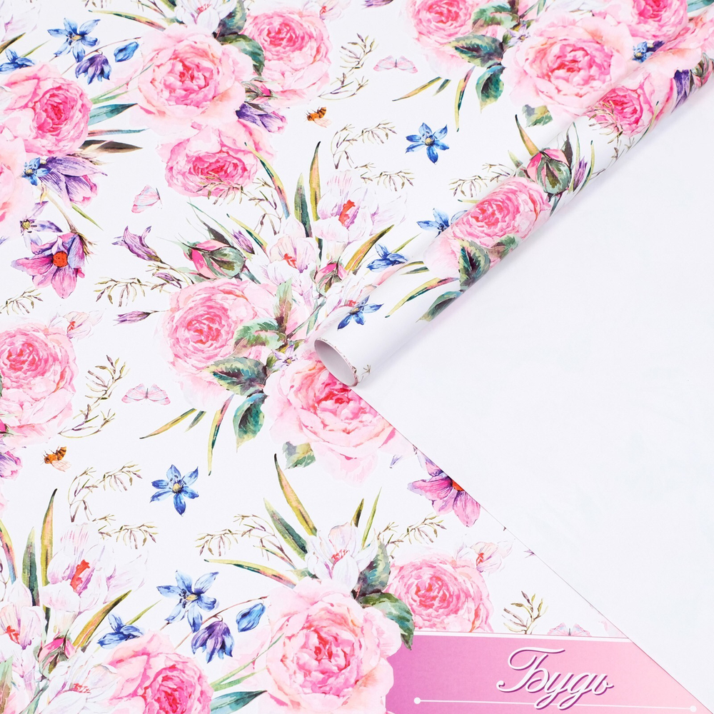 Бумага глянцевая "Акварельные цветы" 100*70 см (1 лист)