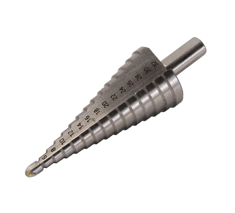 Сверло ступенчатое по металлу 4-32мм, P6M5, трехгранный хвостовик Вихрь