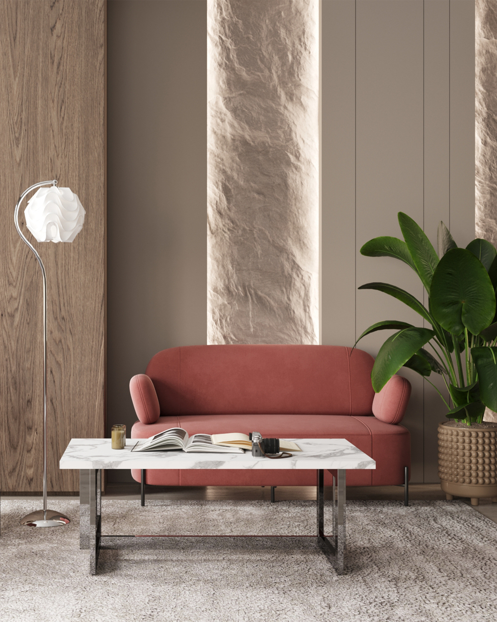 Журнальный столик Нэйтан 122*61 белый мрамор сталь темный хром