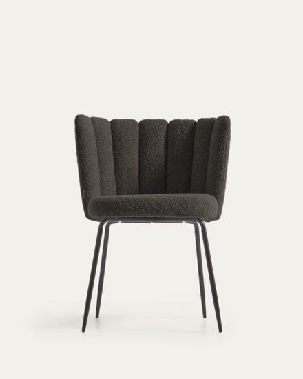 Стул Aniela из черной ткани букле и металла с черной отделкой
