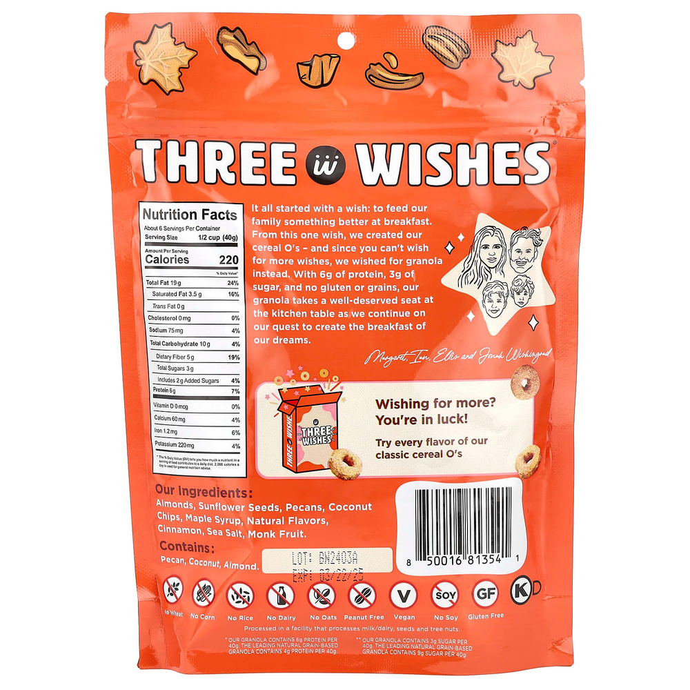 Three Wishes, Гранола без злаков, кленовый пекан, 227 г (8 унций)