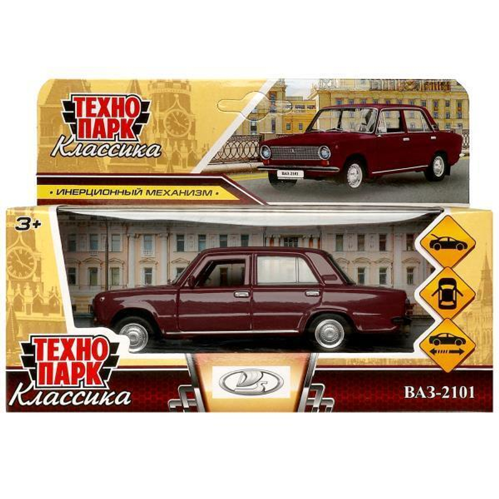 Модель ин. мет. "Ваз-2101" 12см, двери, багаж, фиолетовый, коробка 2101-12-PRL (Технопарк)
