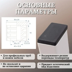 Заглушка для профильной трубы 25х50мм, цвет ЧЕРНЫЙ, 10шт