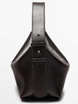 Massimo Dutti Небольшая сумка через плечо из кожи наппа, коричневый