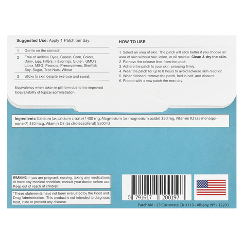 PatchAid, Патчи с витамином D3 и кальцием, 30 шт.