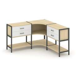 Shelf System Трехсекционный угловой стеллаж двухярусный с ящиками SN.STMU-231 Акация Лорка/Белый/Мет