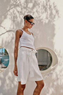 ZARA ШОРТЫ С ПОЯСОМ-БАНТОМ, БЕЛЫЙ
