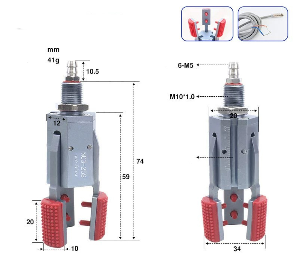 Three-jaw inner support ns3-35s (inner support range: 34-48mm) with detection and induction line