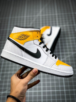 AIR JORDAN 1 MID PERFORATED WHITE/BLACK-UNIVERSITY GOLD