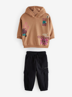 Толстовка с капюшоном и джоггеры в комплекте для мальчика Next B29-615, Бежевый, Черый