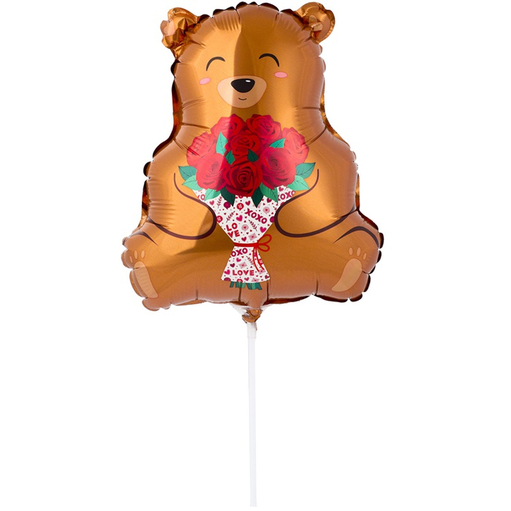 Шар Фольгированный Мишка с букетом роз (Коричневый)
