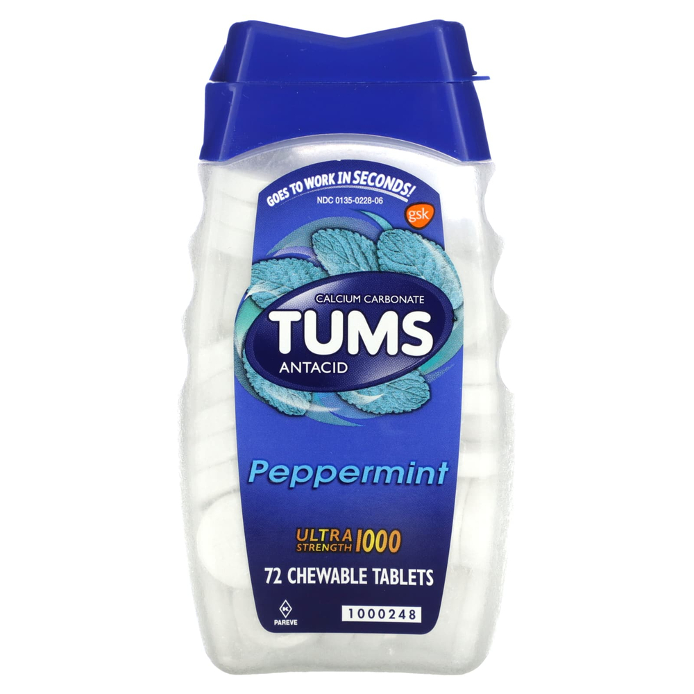 Tums, Сверхсильный антацид, перечная мята, 72 жевательные таблетки (1000 мг в каждой таблетке)