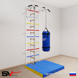 Шведская стенка Sv Sport 5145 (Турник стандарт/Канат/Лестница/Цепь/Мешок 15кг/Мат 1м)