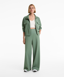 OYSHO Брюки пике с супер высокой талией и хлопком, зеленый