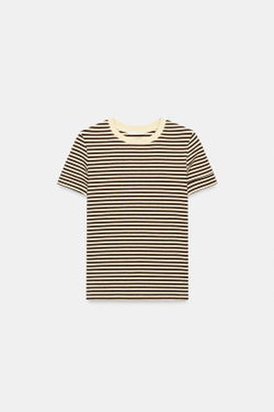 ZARA МИНИМАЛИСТИЧНАЯ ФУТБОЛКА С КОРОТКИМИ РУКАВАМИ, ПОЛОСКИ