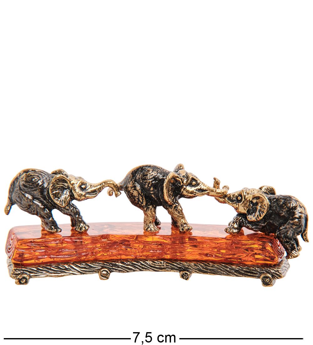 AM-3260 Фигурка «Слоны Друзья» (латунь, янтарь)