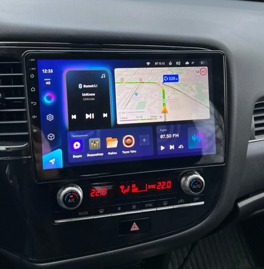 Магнитола Mitsubishi Outlander 3 2019-2022 (прямоугольный климат) - FarCar 2005M монитор 10" QLED на Android 13, 8 ядер (TS18), CarPlay, 4G SIM-слот