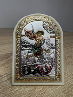 Георгий Победоносец, икона арочная, пластик белый, эмаль 80х115