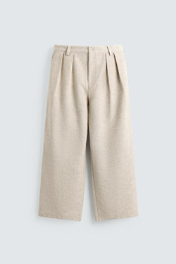 ZARA БРЮКИ RELAXED FIT СО СКЛАДКАМИ, СВЕТЛО-БЕЖЕВЫЙ