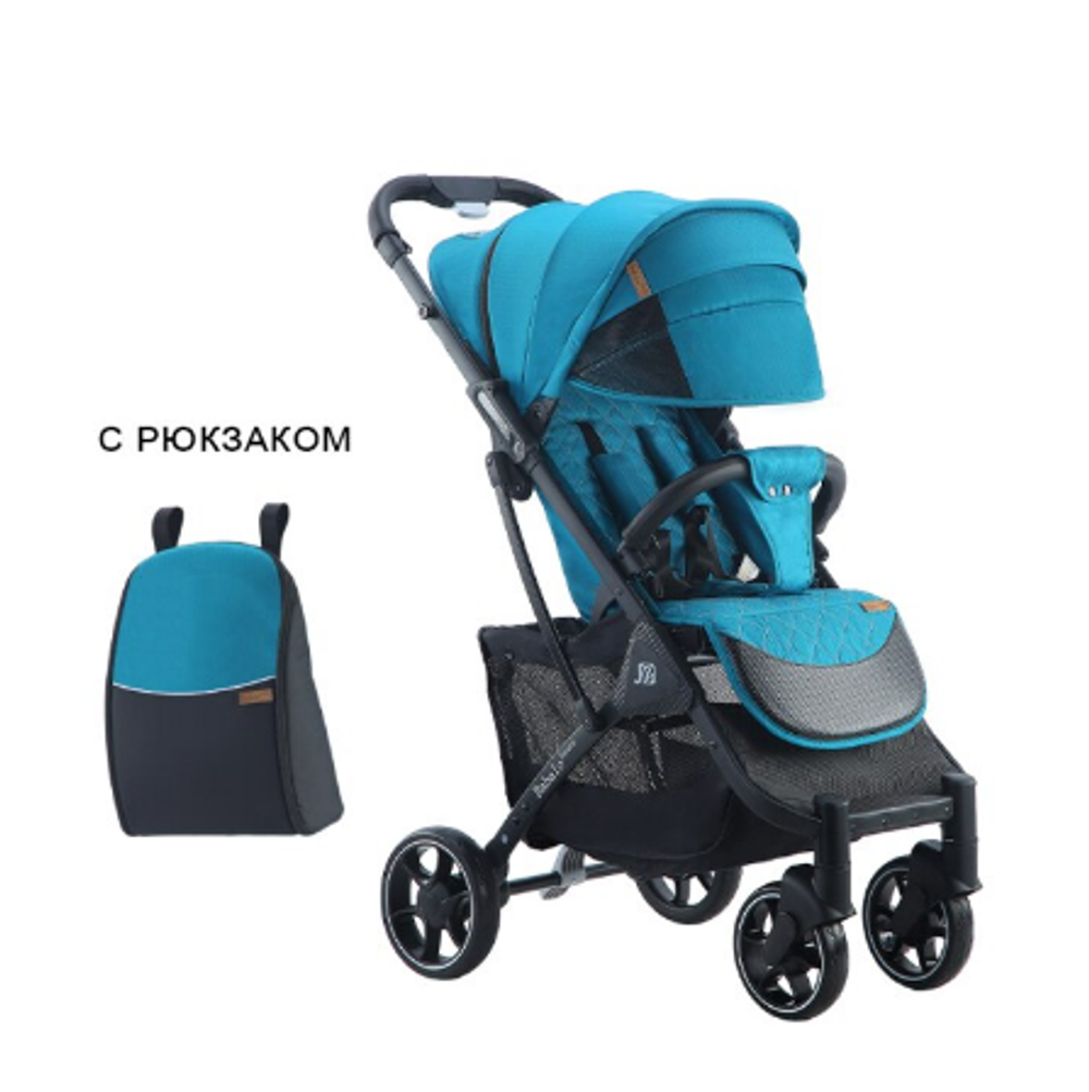 Прогулочная коляска BABALO J900 изумрудный текстиль на чёрной раме с сумкой на механической спинке