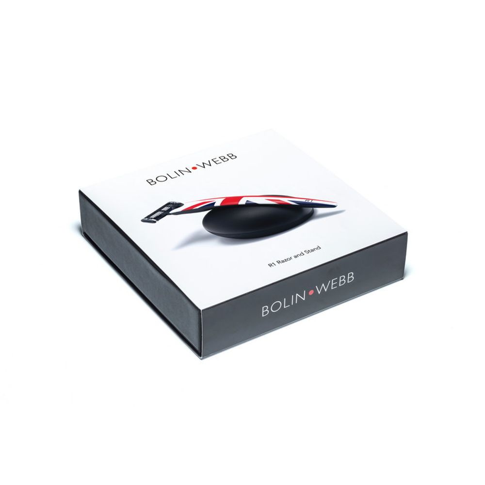 Подарочный набор Bolin Webb R1, бритва R1 Union Jack, подставка R1 черная (BW GIFTBOX STAND R1 JACK)