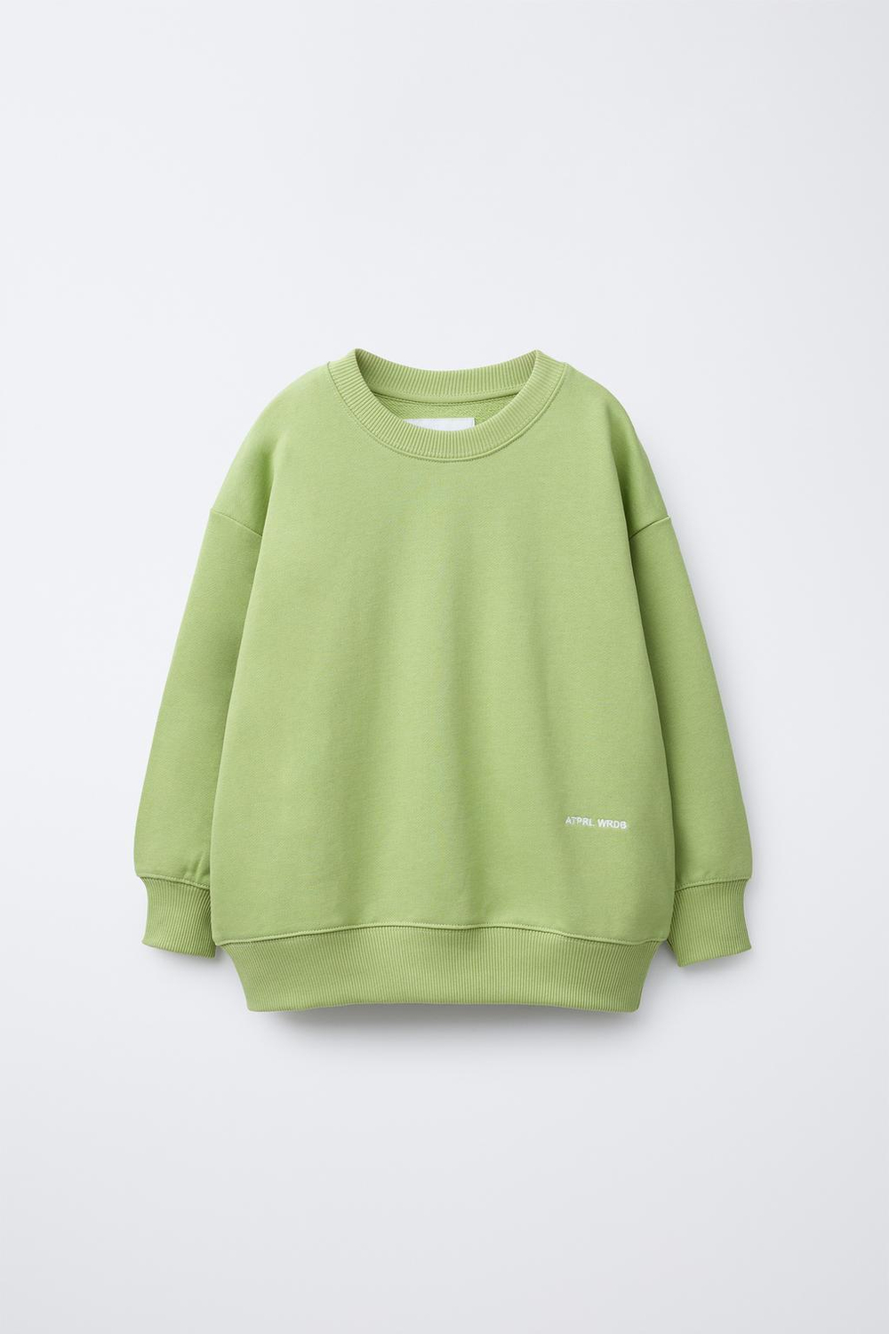 ZARA ОДНОТОННАЯ ТОЛСТОВКА С ВЫШИТОЙ НАДПИСЬЮ, ЗЕЛЕНЫЙ