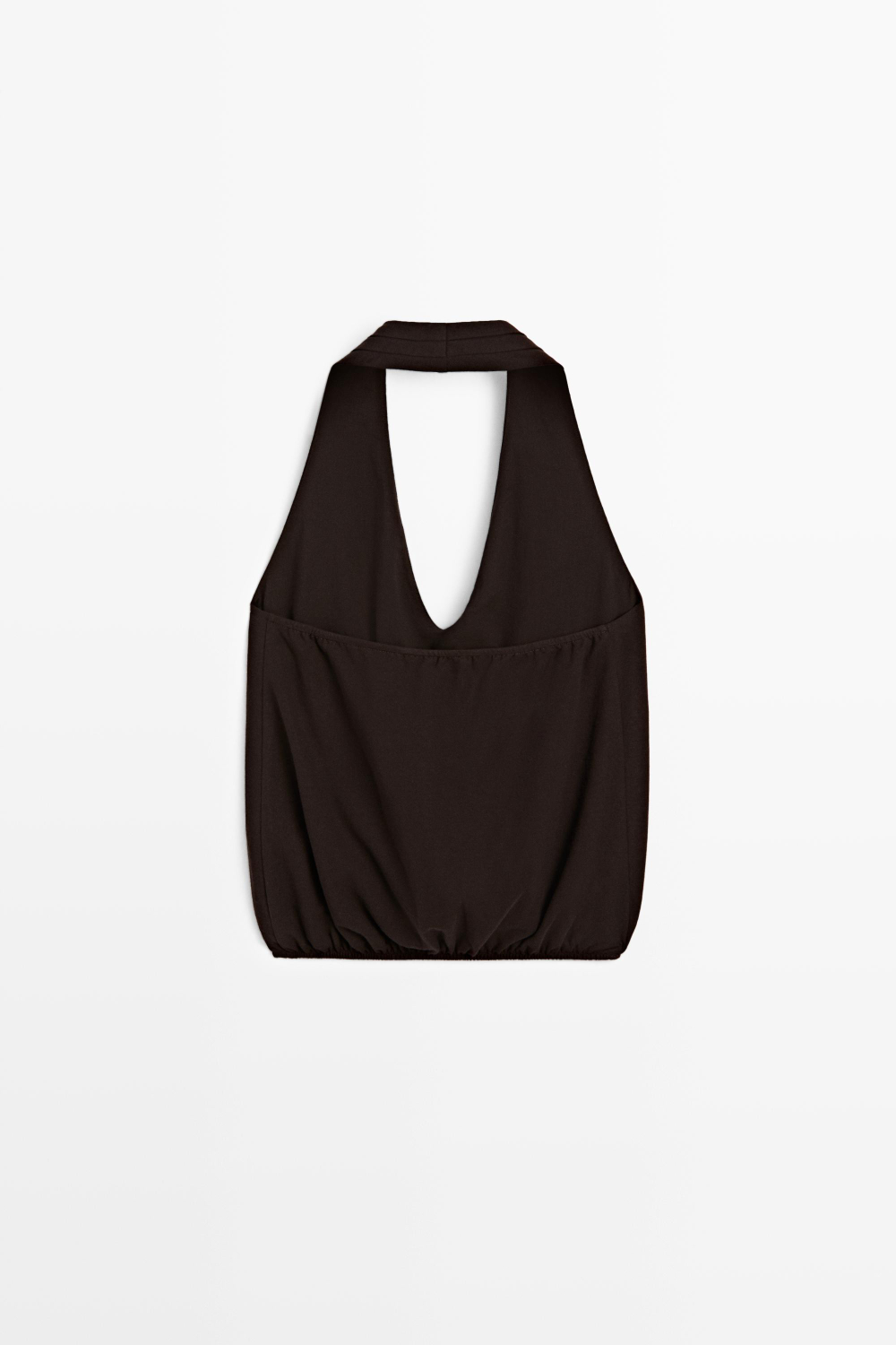 Massimo Dutti Топ из хлопка с горловиной халтер и эластичным низом, коричневый