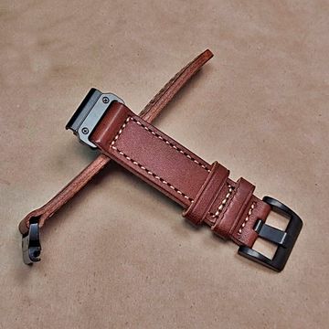 Ремешок натуральная кожа 20 мм для Garmin Fenix 7S, Fenix 6S, Fenix 5S, Instinct 2S, Epix Pro Gen 2 (42 mm) быстросъемный QuickFit (Коричневый)