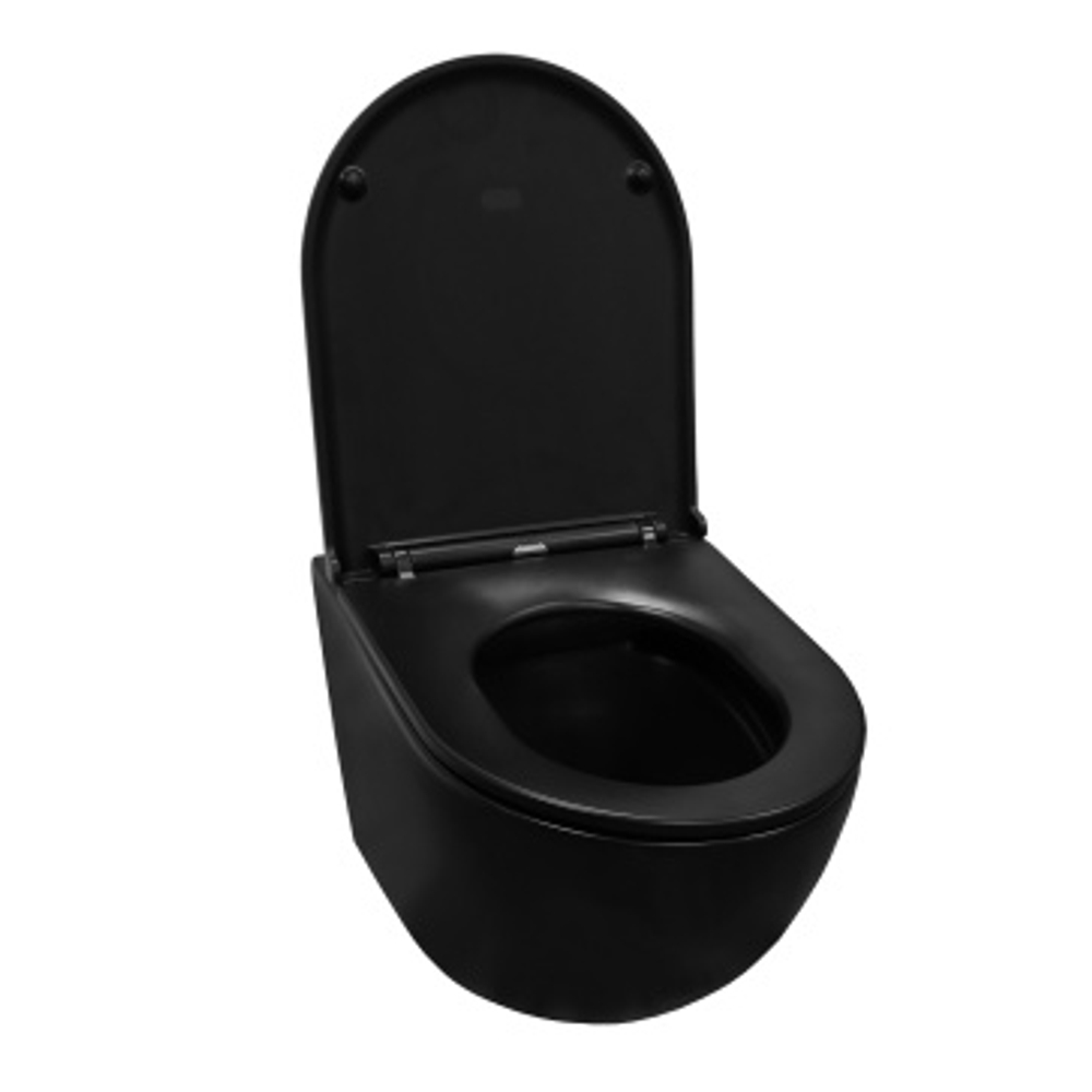 Унитаз подвесной Azario Grado 490х370х360 безободковый с сиденьем микролифт, черный матовый (AZ-0046-MB)