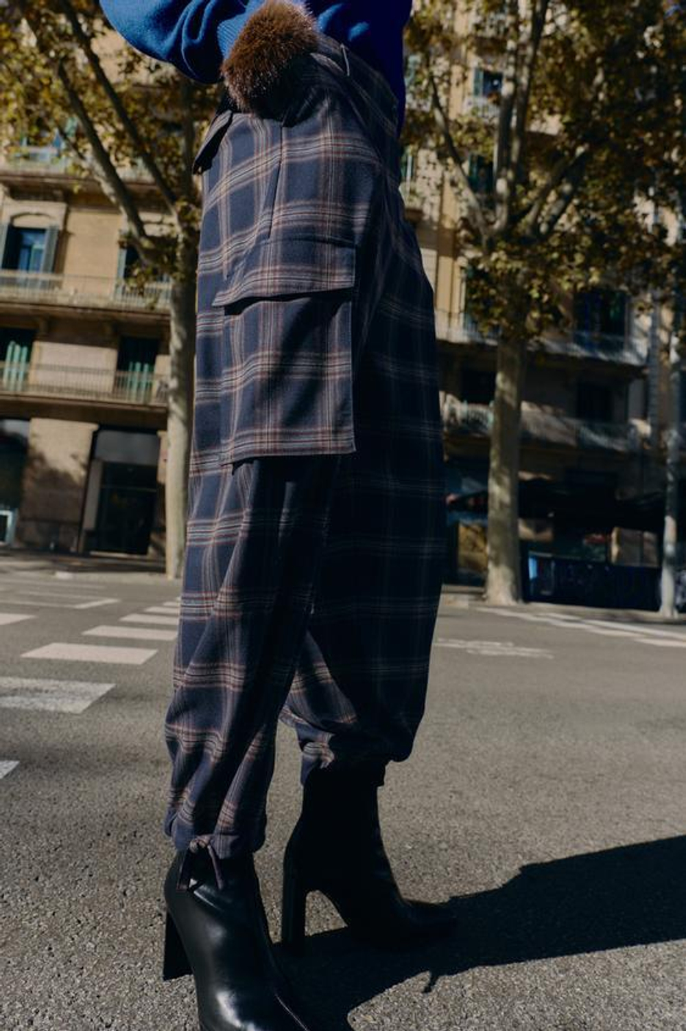 ZARA БРЮКИ КАРГО СВОБОДНОГО КРОЯ В КЛЕТКУ, КРАСНЫЙ/ТЕМНО-СИНИЙ